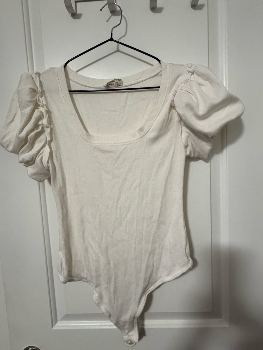 Free People Puff-Sleeve Scoop Neck Bodysuit - Cream